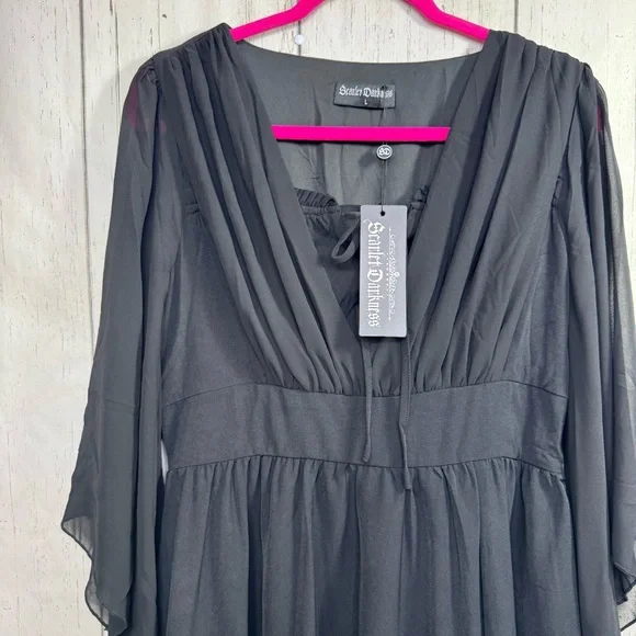 Scarlett Darkness Black Gothic Maxi Dress Witchy Dark Academia Whimsigoth Soft - Picture 2 of 16